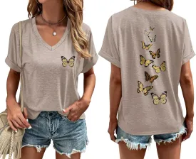 ORANDESIGNE Womens Sunflower Print T Shirts V Neck Graphic Short Sleeve Vintage Tees Summer Casaul Loose Fit Tops