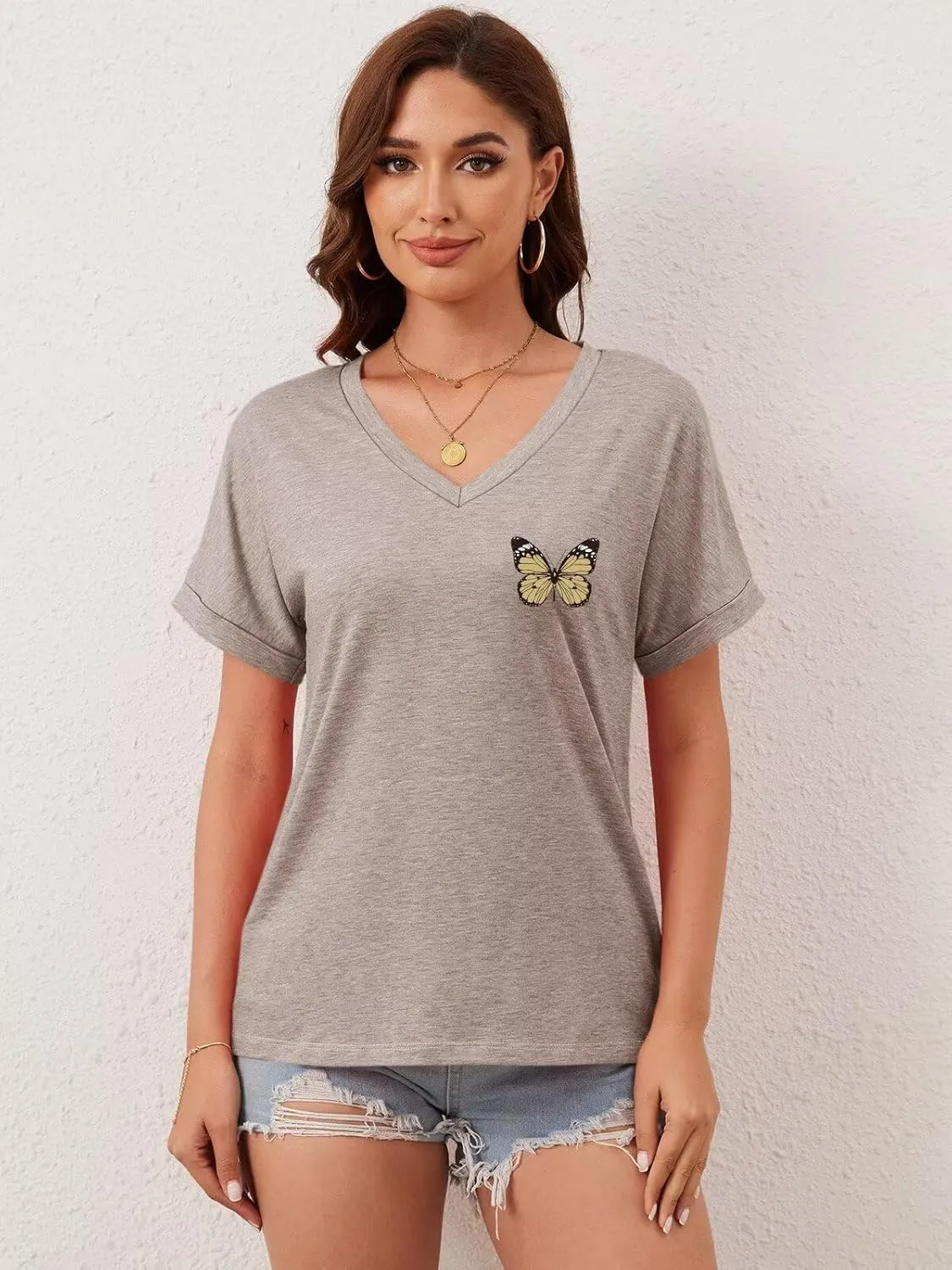 ORANDESIGNE Womens Sunflower Print T Shirts V Neck Graphic Short Sleeve Vintage Tees Summer Casaul Loose Fit Tops