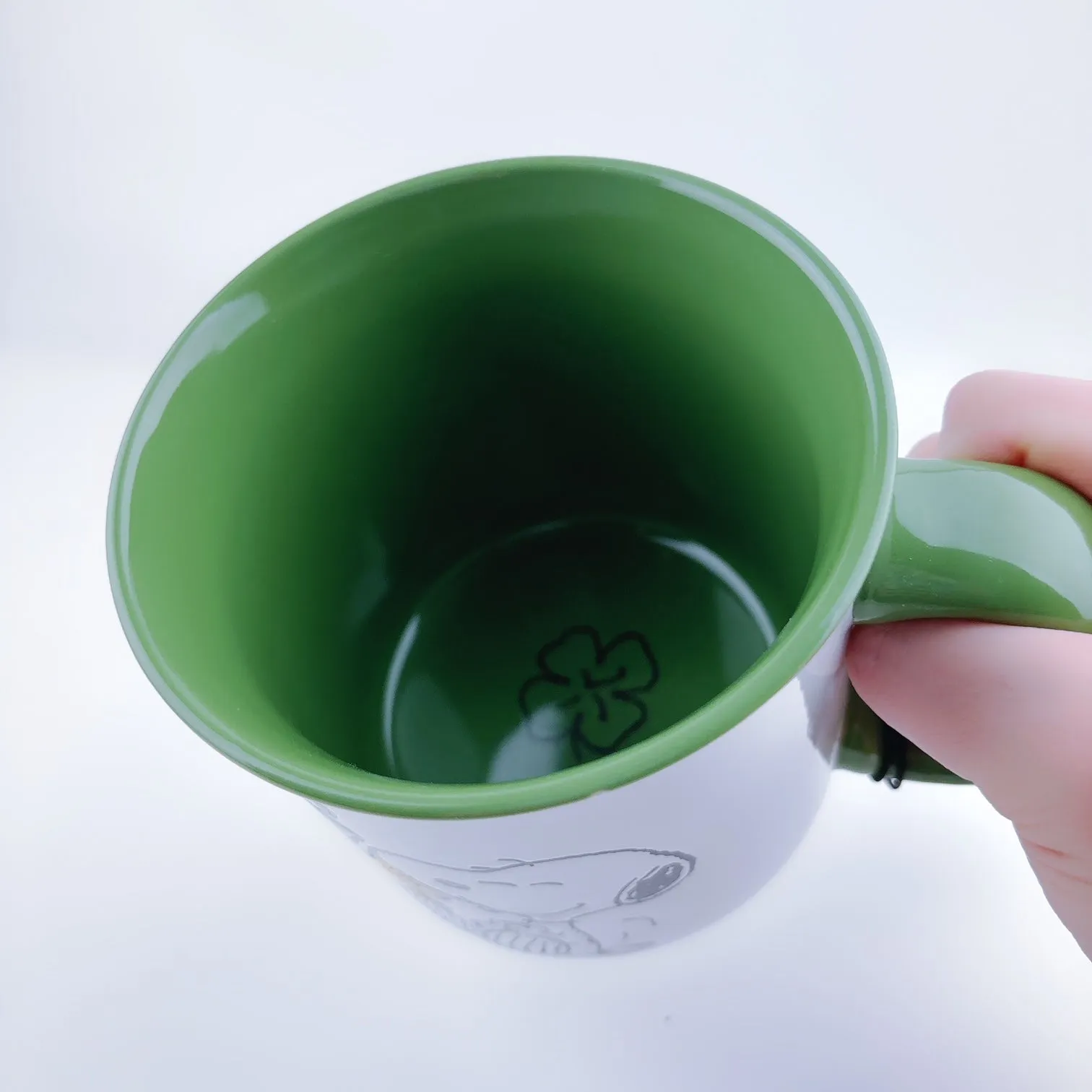 Peanuts Snoopy & Woodstock With Clover Ceramic Stoneware Mug 21 oz - Green