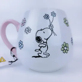 Peanuts Snoopy Giving You Flowers Ceramic Stoneware Pink Mug 20 oz
