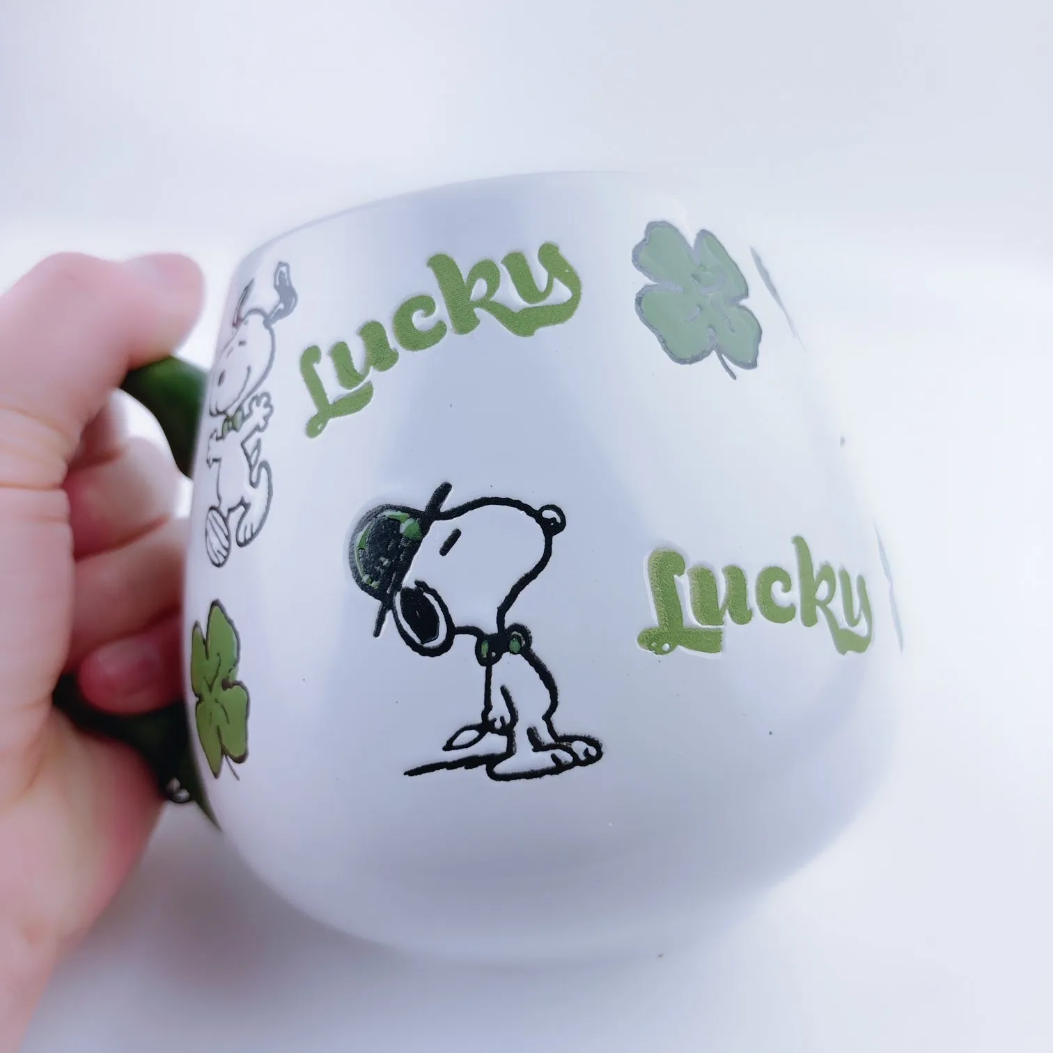 Peanuts Snoopy Lucky Clover Ceramic Stoneware Green Mug 20 oz