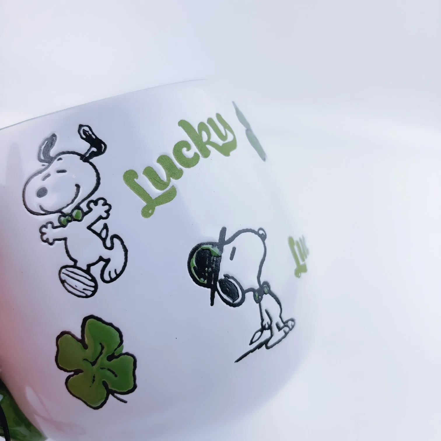 Peanuts Snoopy Lucky Clover Ceramic Stoneware Green Mug 20 oz