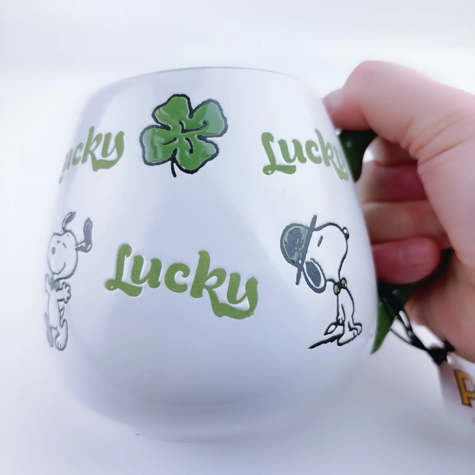 Peanuts Snoopy Lucky Clover Ceramic Stoneware Green Mug 20 oz