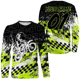 Personalized Motocross Black Green Jersey Custom Number Tire Track Motorcycle Shirt Off-Road Dirt Bike Racing 3D Long Sleeve