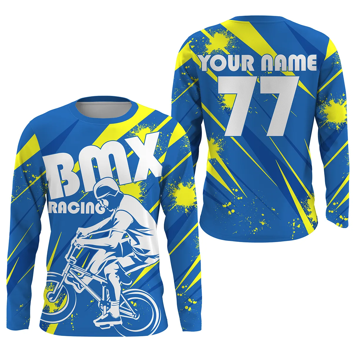 Personalized Name BMX Jersey Blue BMX Riding 3D Long Sleeve Shirt Cycling Enduro Bicycle Gear