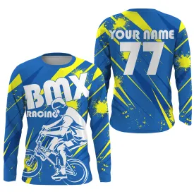 Personalized Name BMX Jersey Blue BMX Riding 3D Long Sleeve Shirt Cycling Enduro Bicycle Gear