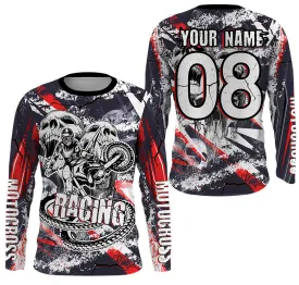 Personalized Racing Long Sleeve Jersey UV Protect, Dirt Bike Long Sleeves Skull Motocross Racewear