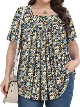 Plus Size Tops for Women Summer 2025 Short Sleeve Shirts Tunics Square Neck Casual Loose Blouses 1X-5X