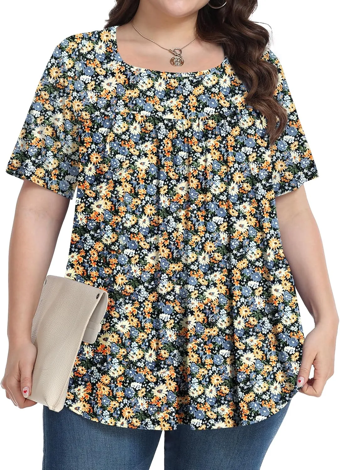 Plus Size Tops for Women Summer 2025 Short Sleeve Shirts Tunics Square Neck Casual Loose Blouses 1X-5X