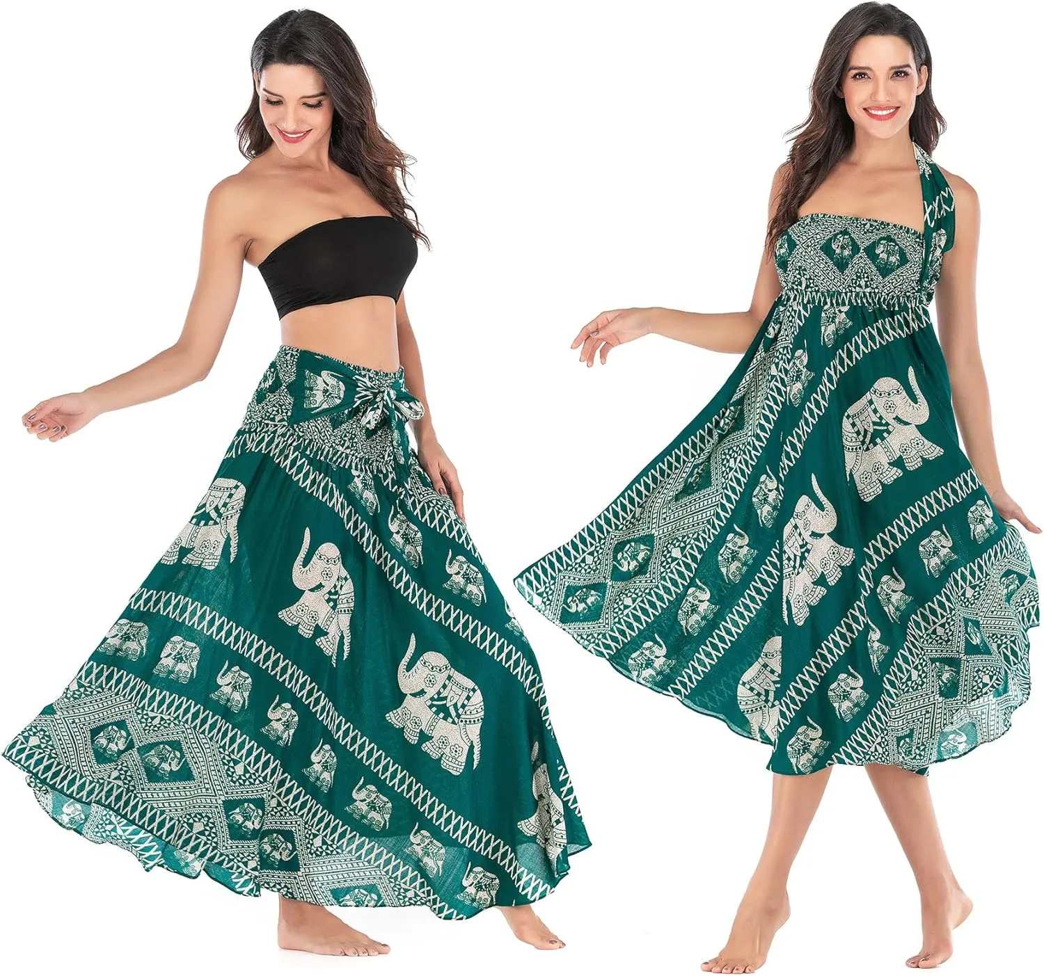 PNKJ Women Bohemian Mandala Floral Print Rayon Hippie Maxi Skirt Boho Summer Beach Dress