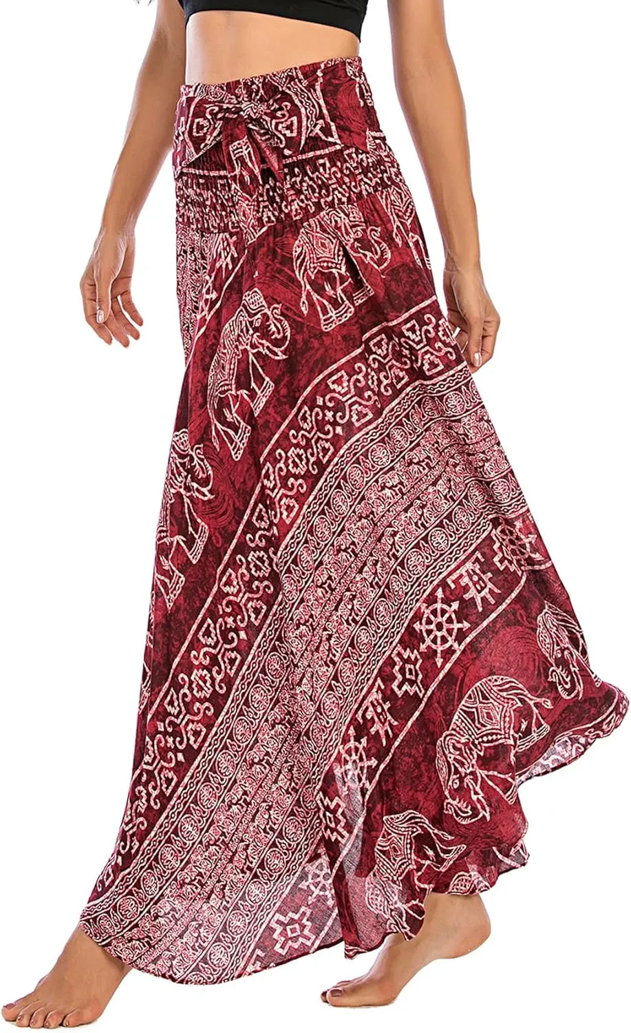 PNKJ Women Boho Elephant Print Hippie Maxi Long Skirt Bohemian Summer Casual Beach Dress