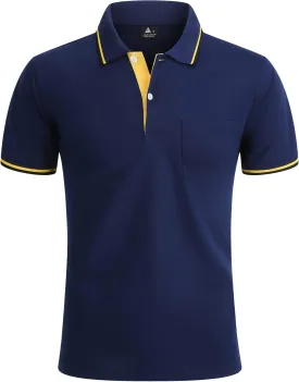 Polo Shirts for Men Short Sleeve Golf Polo with Pockets Moisture Wicking Tennis Shirt Summer Polo T-Shirts