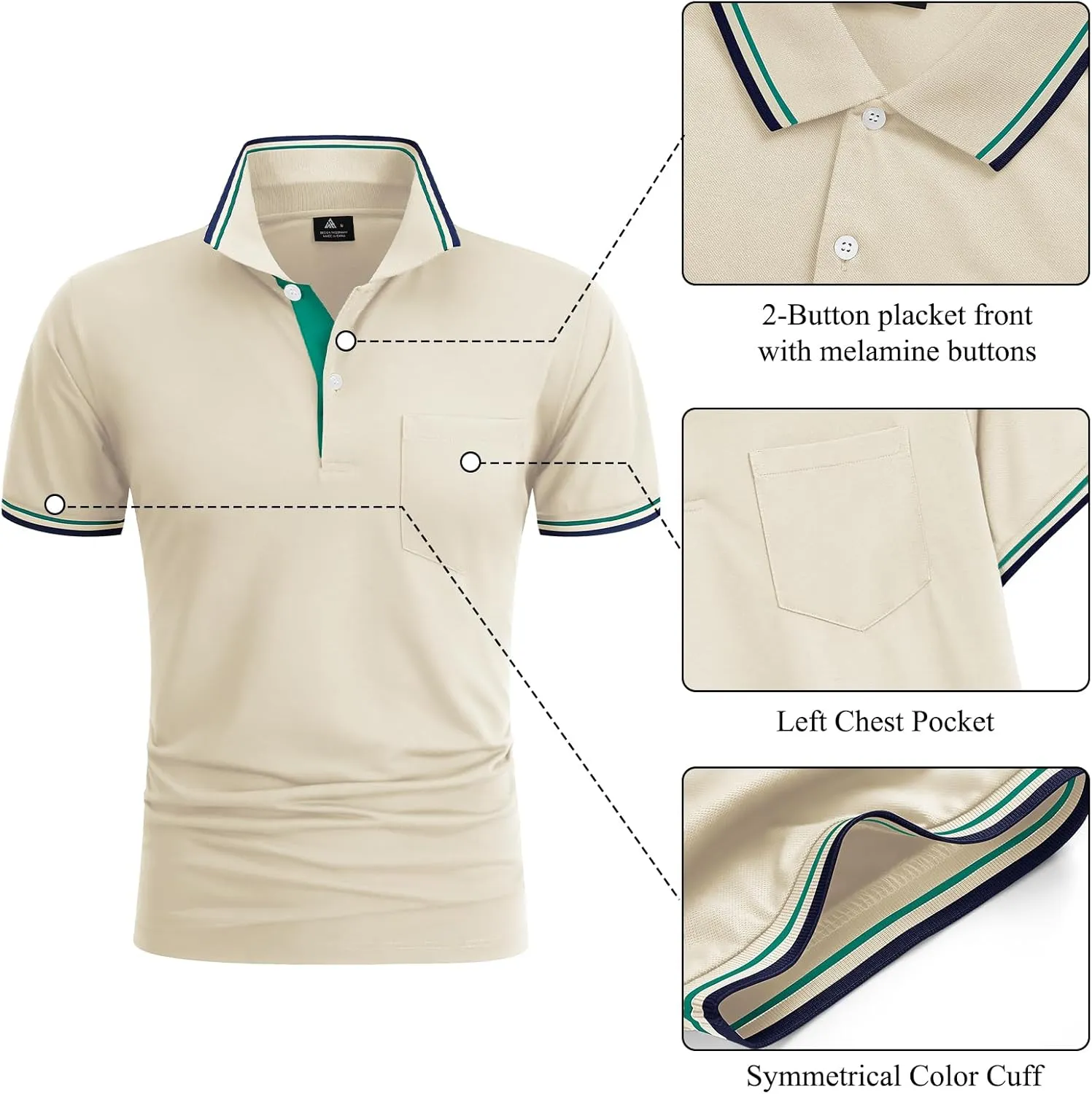 Polo Shirts for Men Short Sleeve Golf Polo with Pockets Moisture Wicking Tennis Shirt Summer Polo T-Shirts
