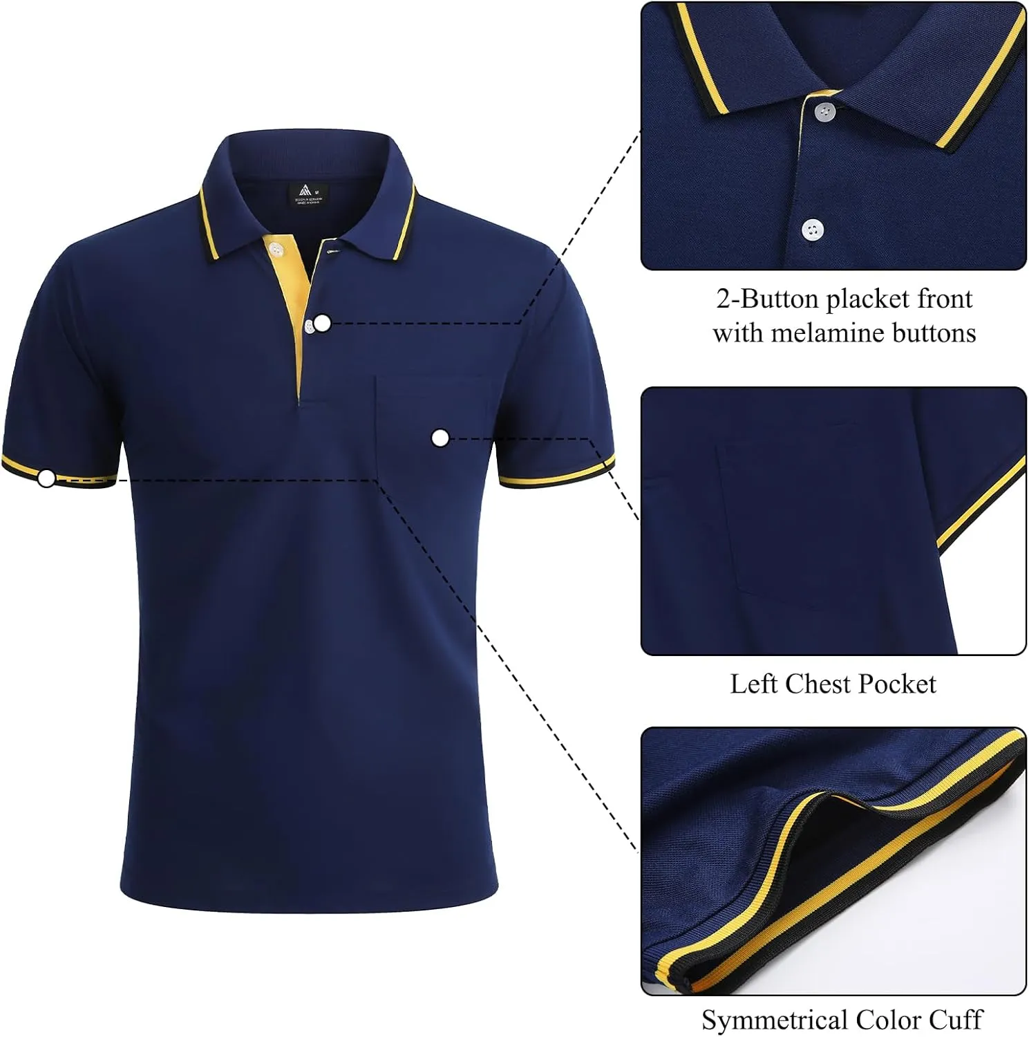 Polo Shirts for Men Short Sleeve Golf Polo with Pockets Moisture Wicking Tennis Shirt Summer Polo T-Shirts