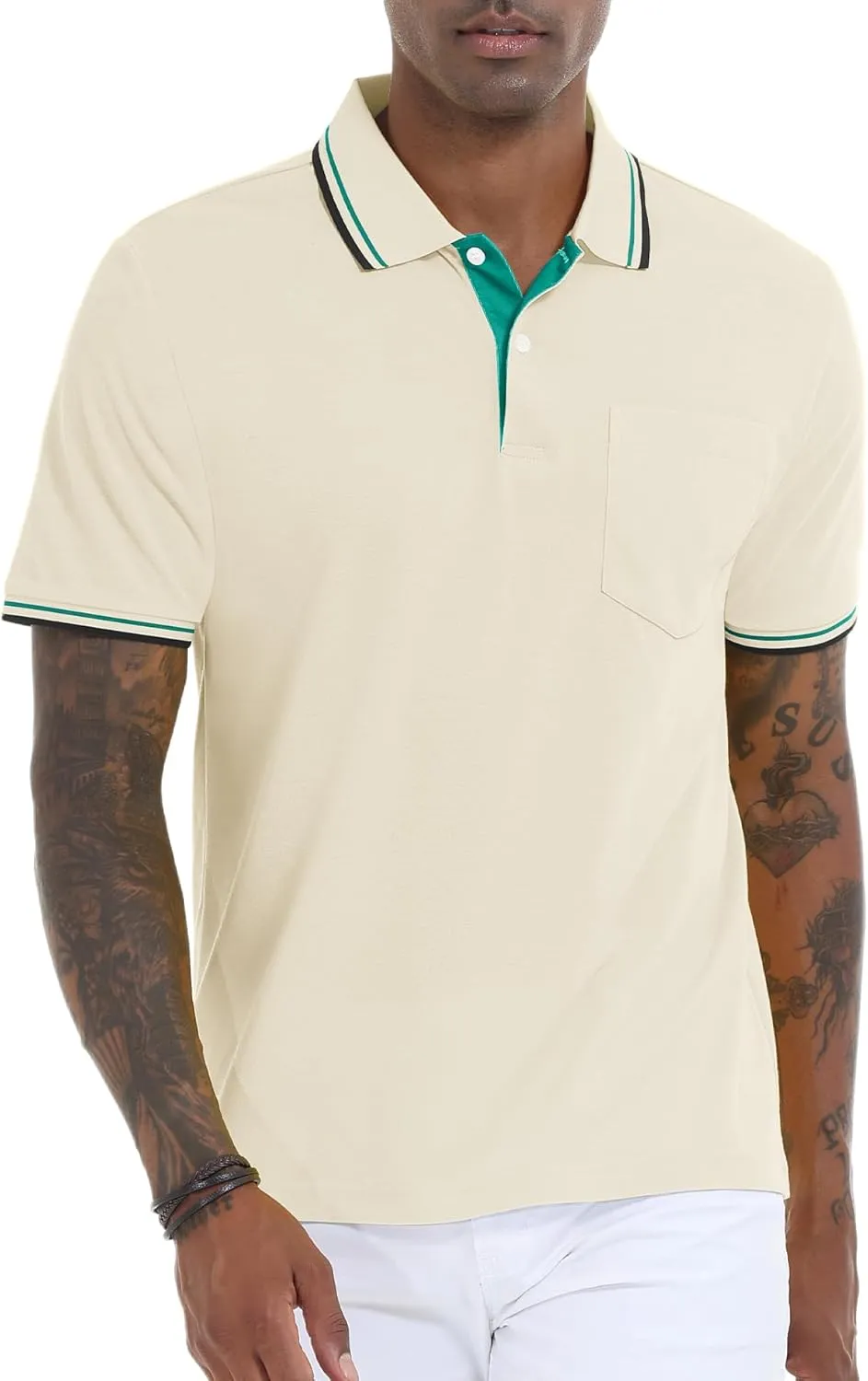 Polo Shirts for Men Short Sleeve Golf Polo with Pockets Moisture Wicking Tennis Shirt Summer Polo T-Shirts