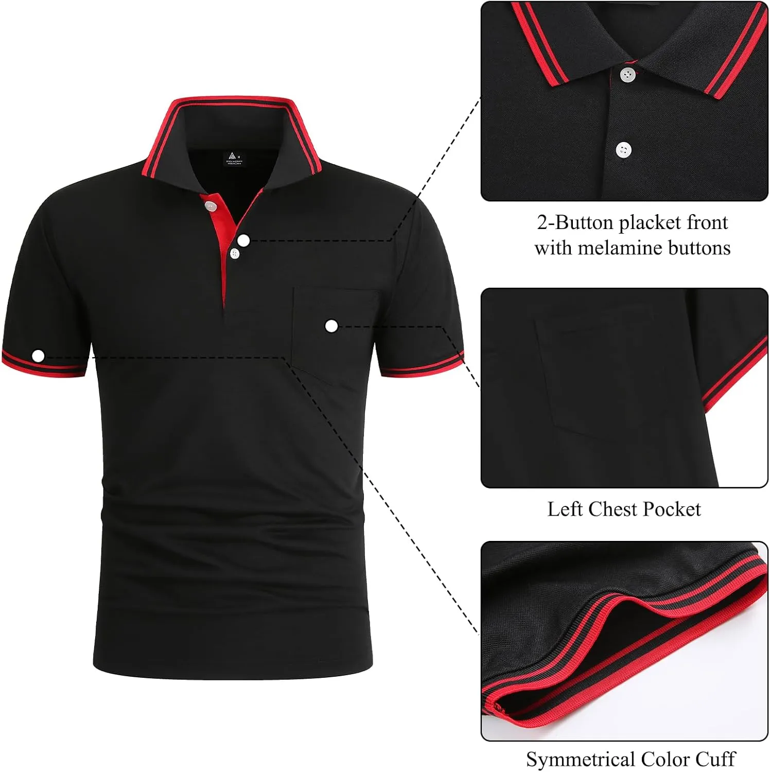 Polo Shirts for Men Short Sleeve Golf Polo with Pockets Moisture Wicking Tennis Shirt Summer Polo T-Shirts