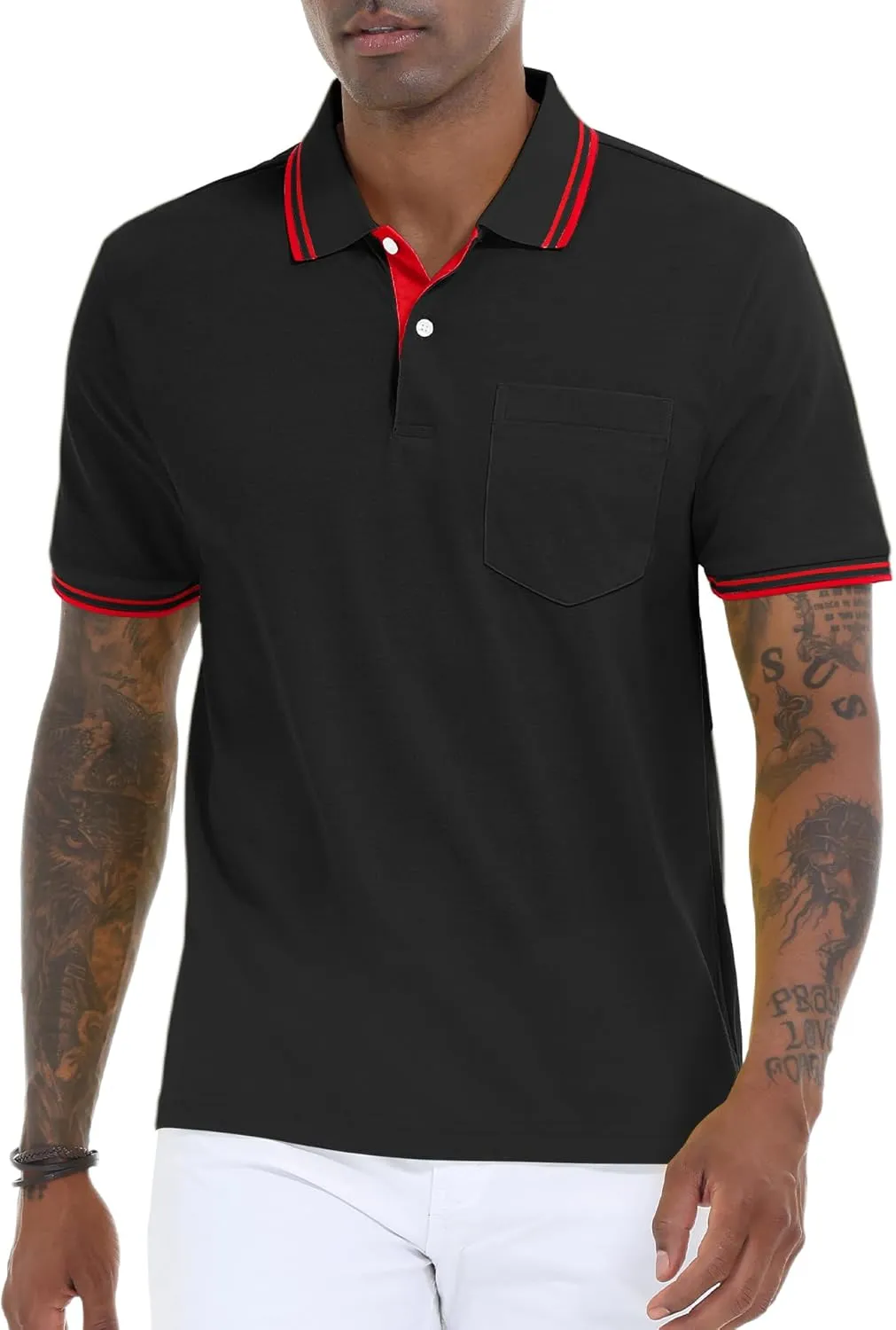 Polo Shirts for Men Short Sleeve Golf Polo with Pockets Moisture Wicking Tennis Shirt Summer Polo T-Shirts