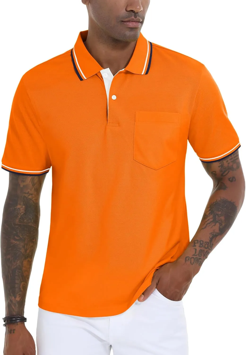 Polo Shirts for Men Short Sleeve Golf Polo with Pockets Moisture Wicking Tennis Shirt Summer Polo T-Shirts
