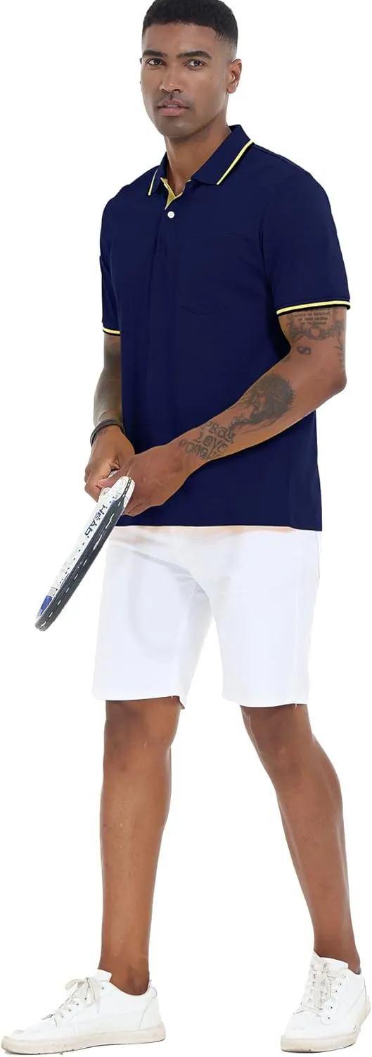 Polo Shirts for Men Short Sleeve Golf Polo with Pockets Moisture Wicking Tennis Shirt Summer Polo T-Shirts