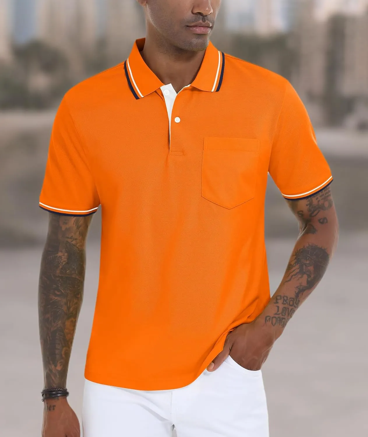 Polo Shirts for Men Short Sleeve Golf Polo with Pockets Moisture Wicking Tennis Shirt Summer Polo T-Shirts