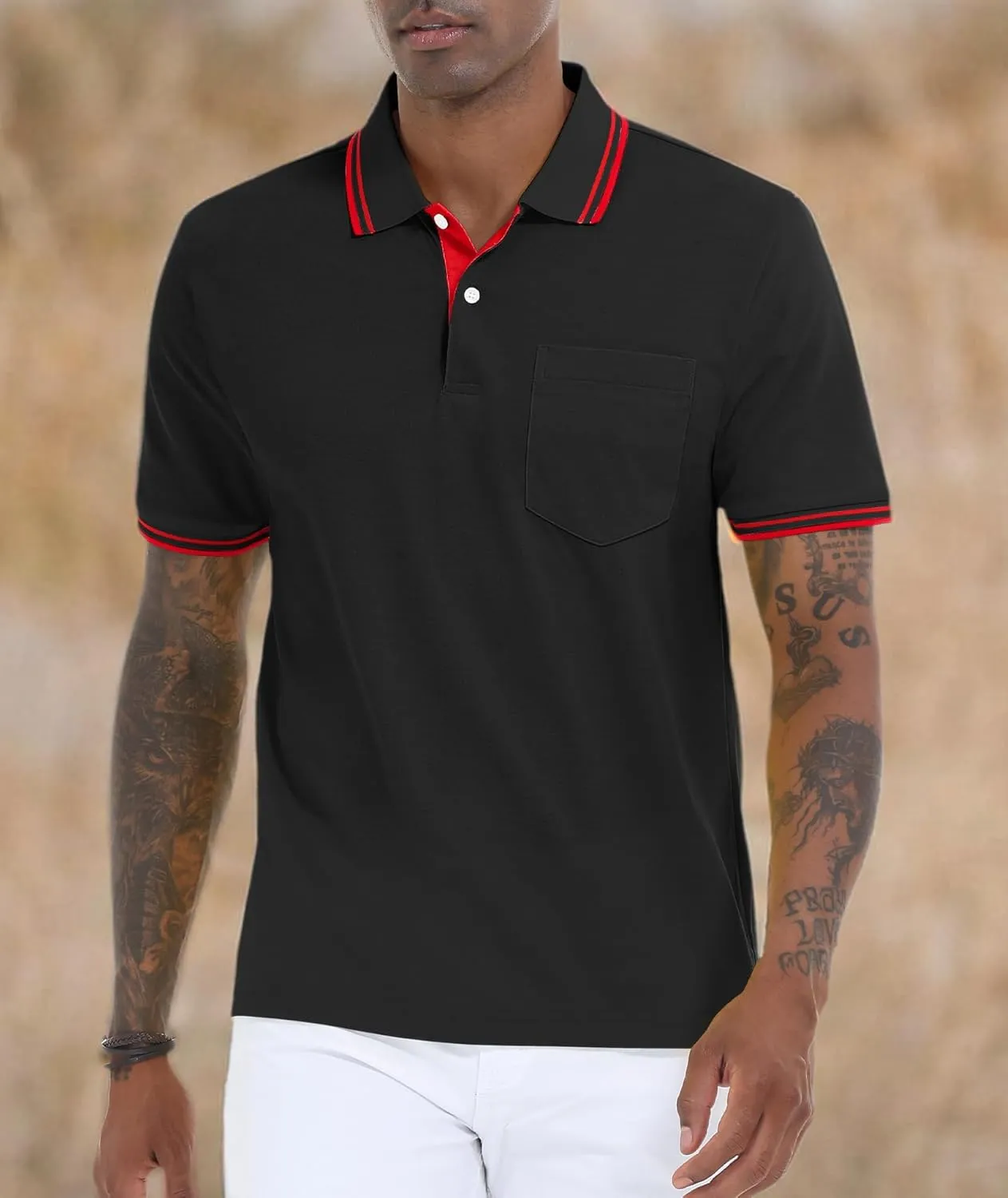Polo Shirts for Men Short Sleeve Golf Polo with Pockets Moisture Wicking Tennis Shirt Summer Polo T-Shirts
