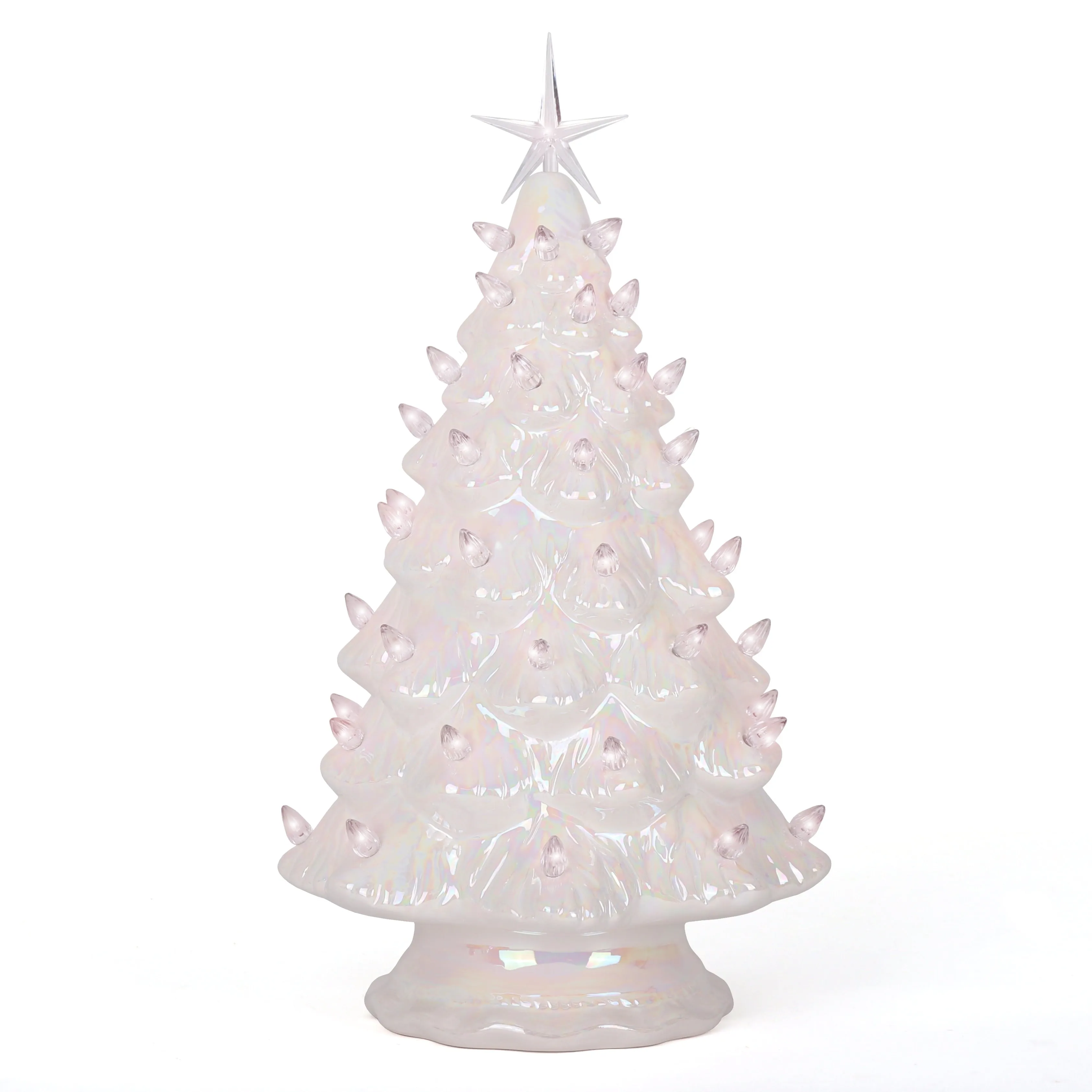 premium Pearl Olive Ceramic Christmas Tree - 15.5' Large, Multicolor Lights Pearl White M
