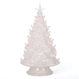 premium Pearl Olive Ceramic Christmas Tree - 15.5' Large, Multicolor Lights Pearl White M