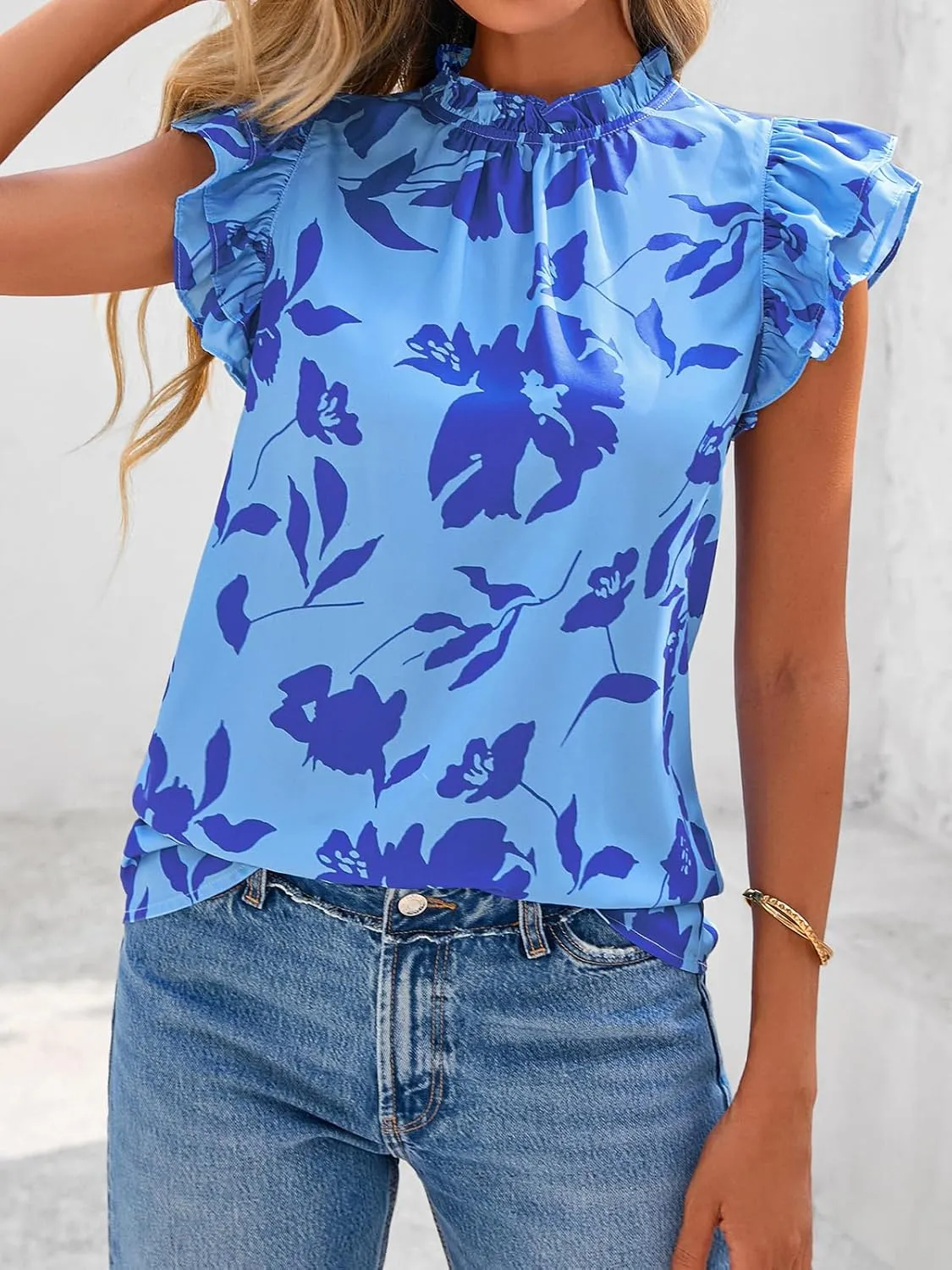 PRETTYGARDEN Women's Ruffle Short Sleeve Summer Tops 2025 Trendy Floral Trim Neck Casual Dressy Chiffon Boho Blouses Shirts