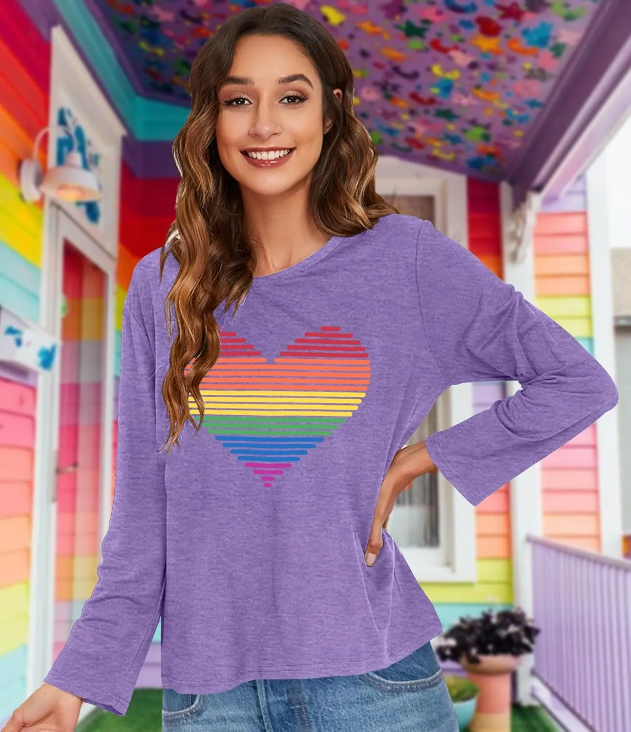 Pride Shirt for Women Equality T-Shirts Rainbow Graphic Long Sleeves LGBTQ Pride Month Tee Tops