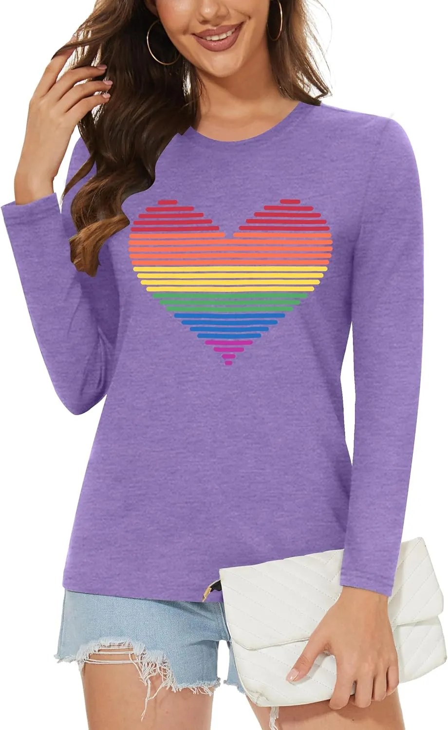 Pride Shirt for Women Equality T-Shirts Rainbow Graphic Long Sleeves LGBTQ Pride Month Tee Tops