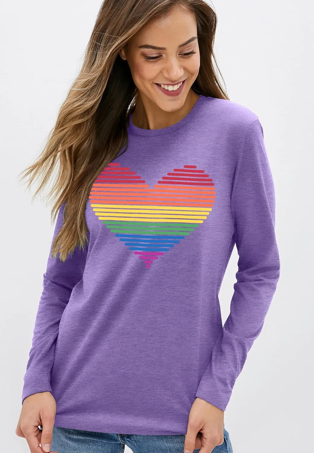 Pride Shirt for Women Equality T-Shirts Rainbow Graphic Long Sleeves LGBTQ Pride Month Tee Tops