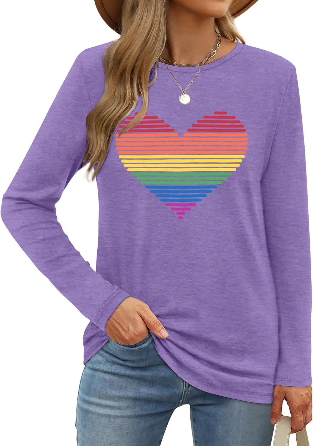 Pride Shirt for Women Equality T-Shirts Rainbow Graphic Long Sleeves LGBTQ Pride Month Tee Tops