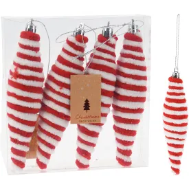 Red & White Stripe Soft Droplet Bauble | 5.5cm
