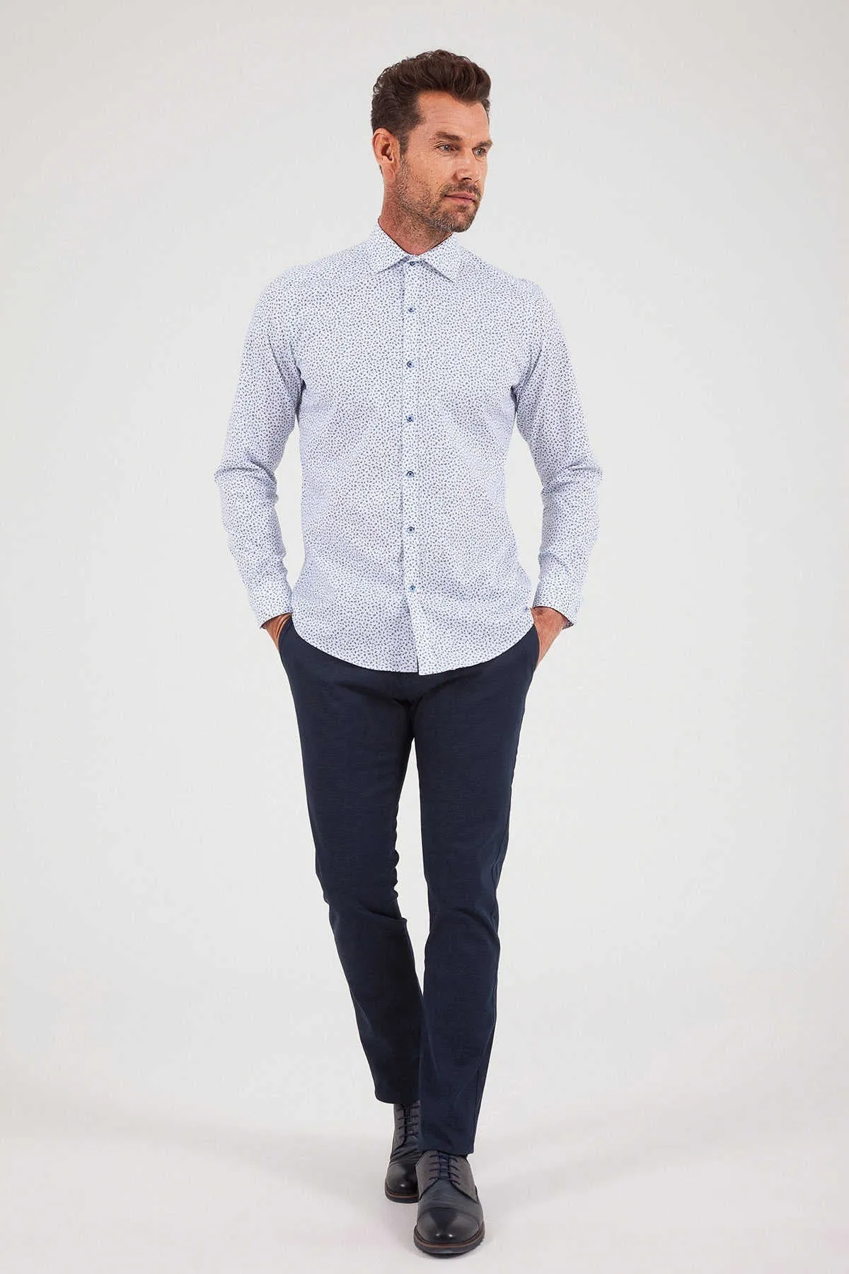 Regular Fit Printed Cotton Blend Blue Casual Shirt