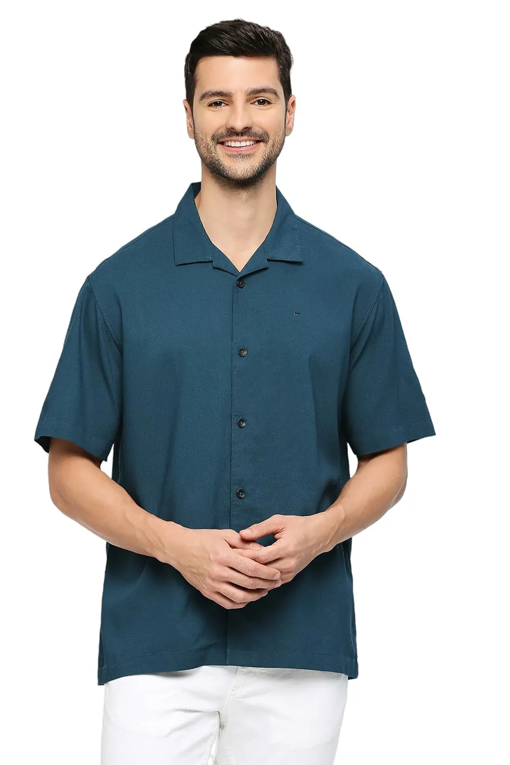 Relaxed Fit Tencel Polyester Stretch Dobby Halfsleeves Shirt