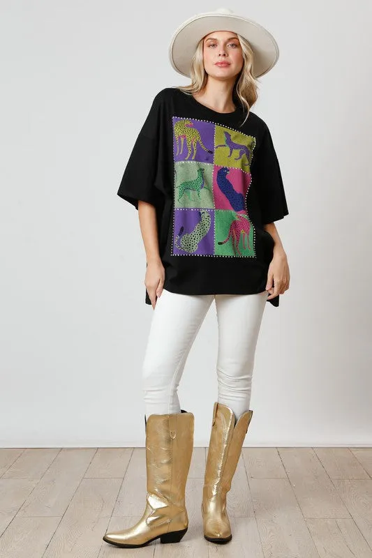 Rhinestone Safari Black Colorblock Tee