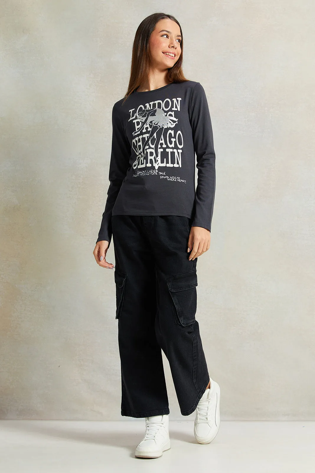 Senior Girls Charcoal Embellished T-Shirt