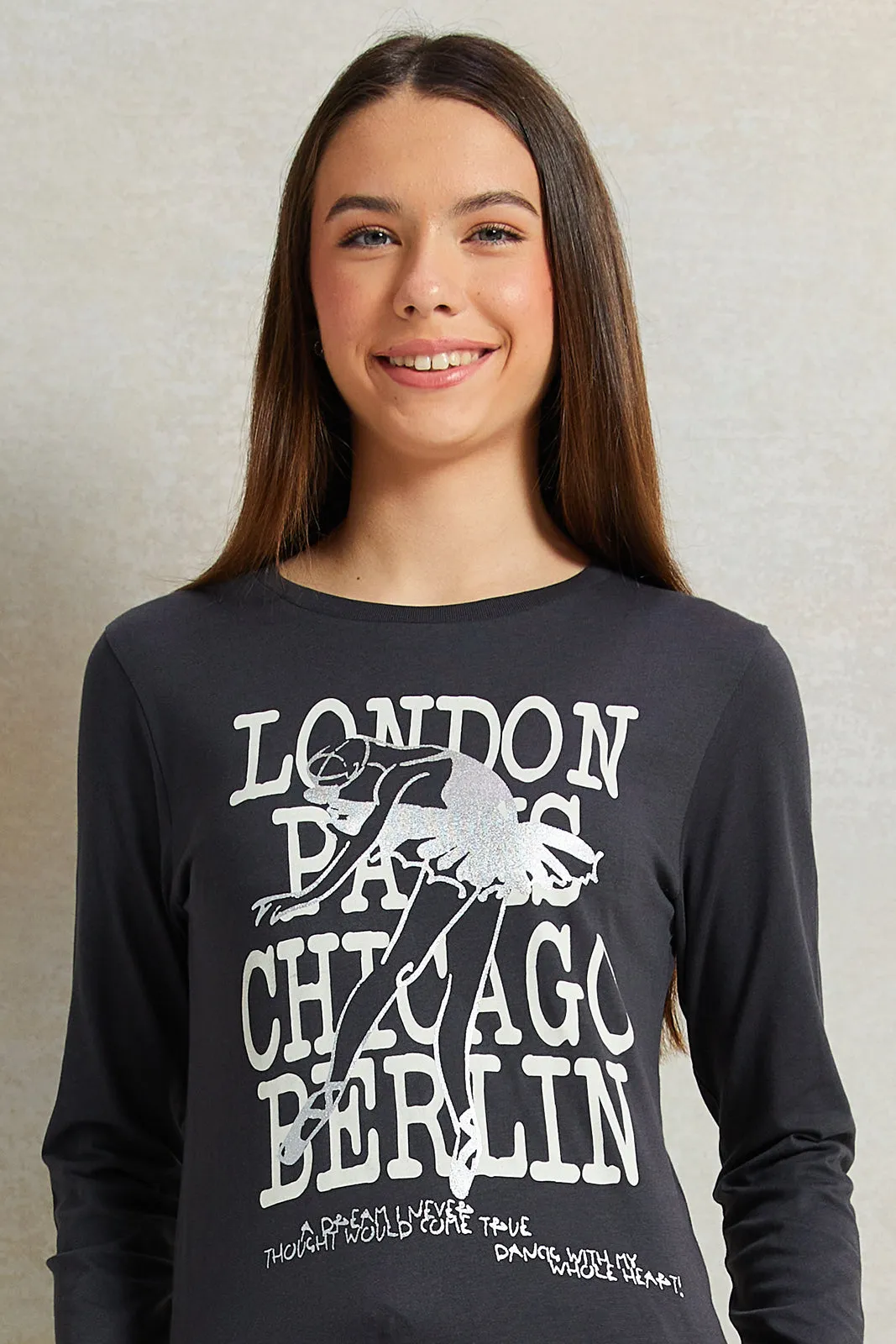 Senior Girls Charcoal Embellished T-Shirt