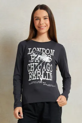 Senior Girls Charcoal Embellished T-Shirt