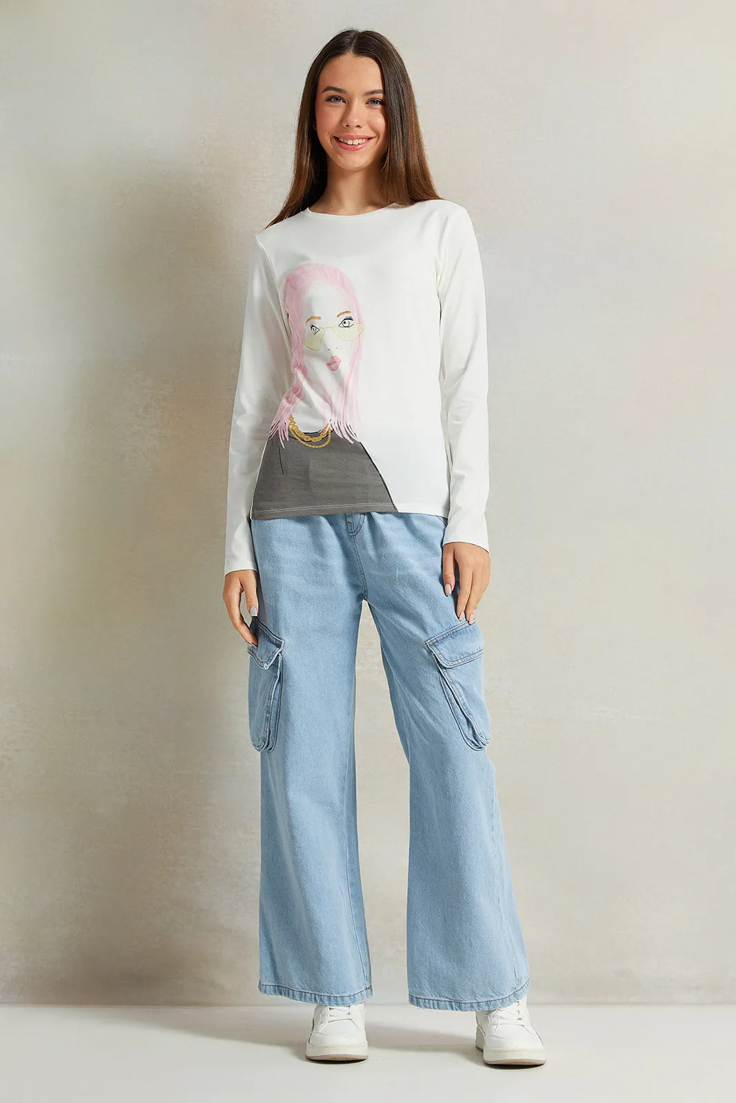 Senior Girls White Embellished T-Shirt