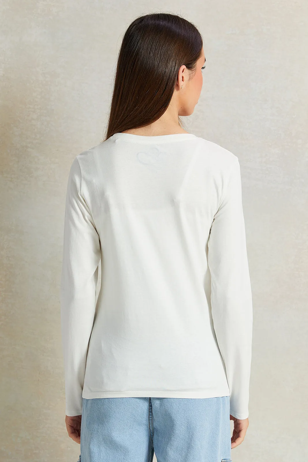 Senior Girls White Embellished T-Shirt