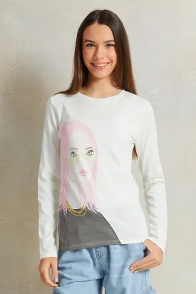 Senior Girls White Embellished T-Shirt