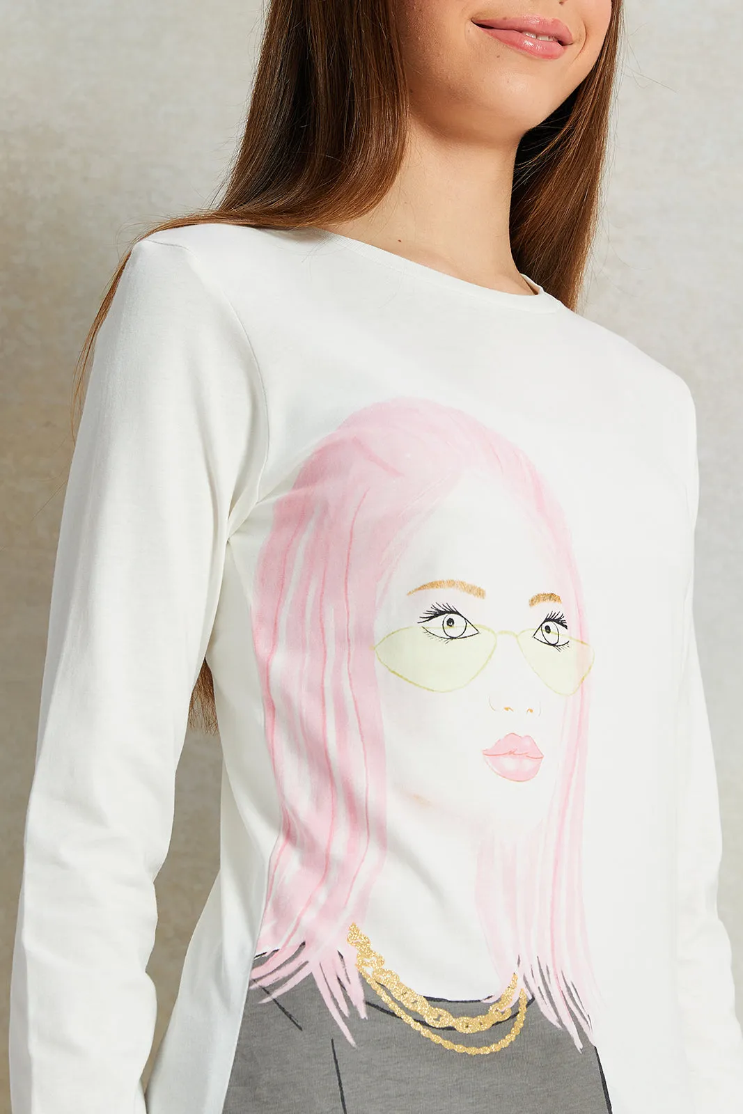 Senior Girls White Embellished T-Shirt