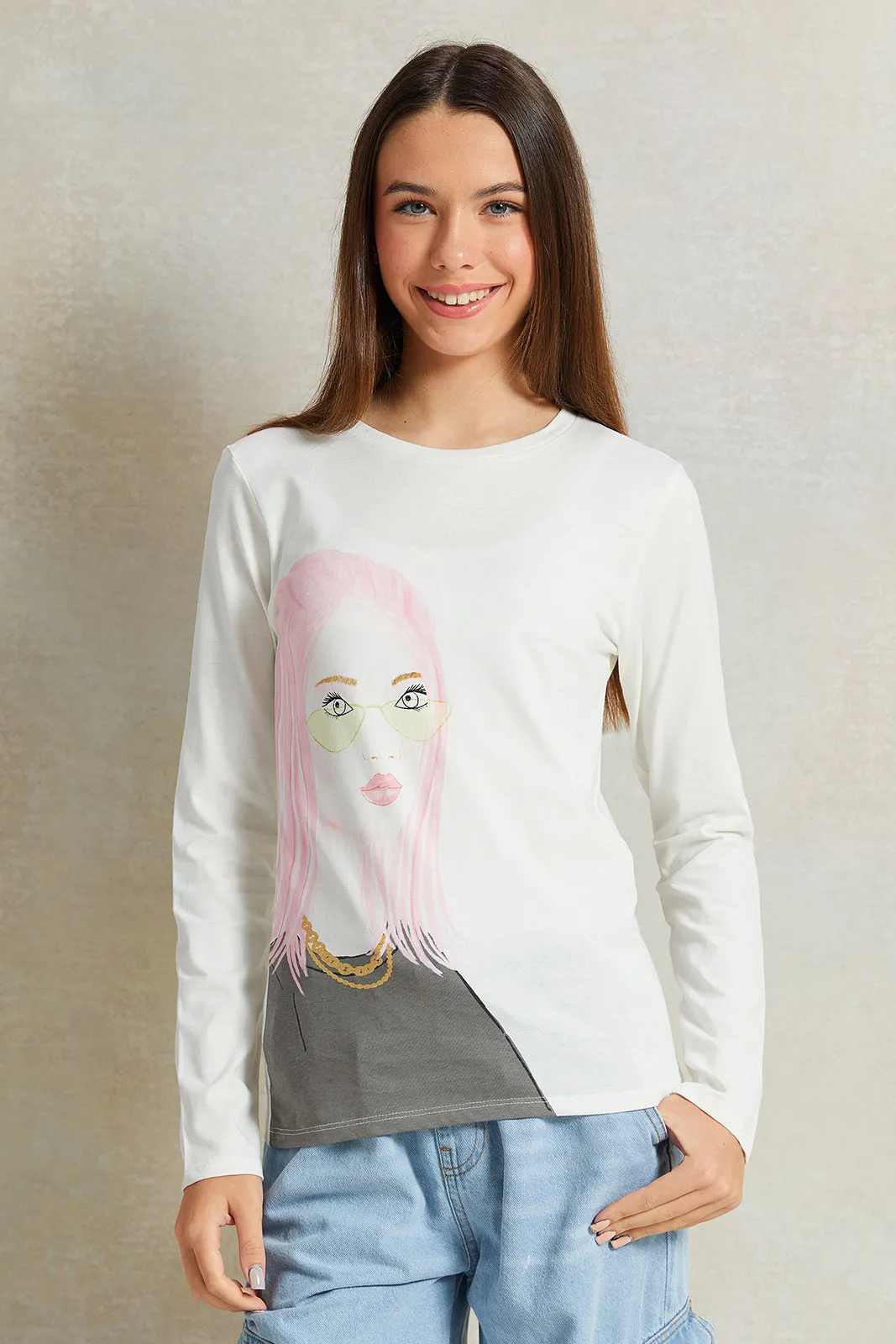 Senior Girls White Embellished T-Shirt