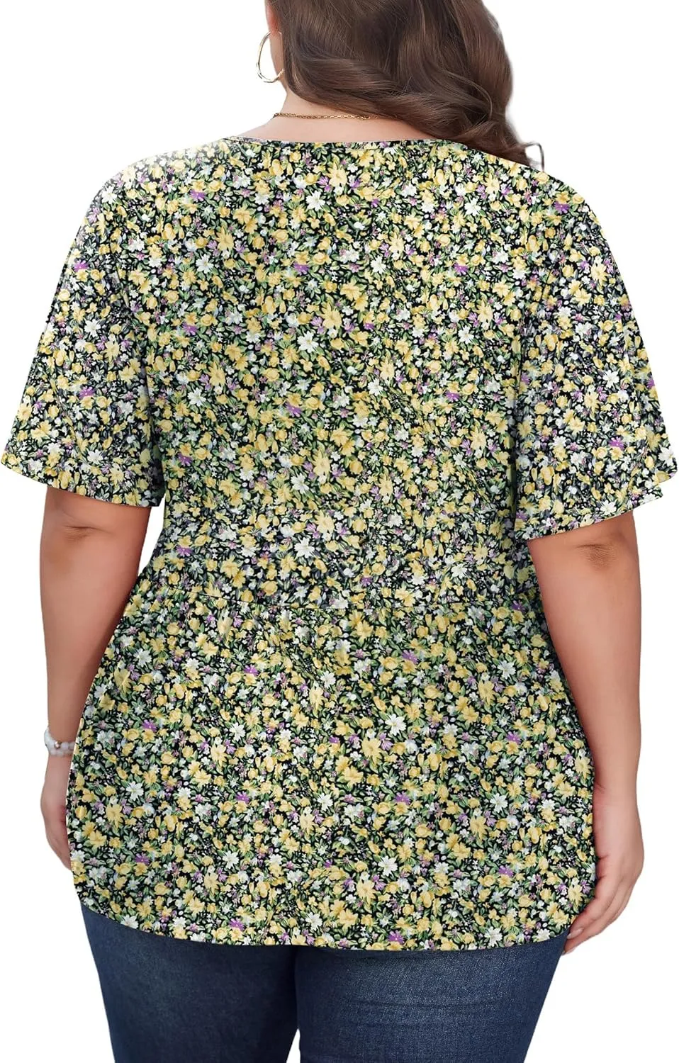 SHIJIALI Womens Plus Size Tops Flutter Sleeve Tunic Empire Waist V Neck Shirts Dressy Blouse
