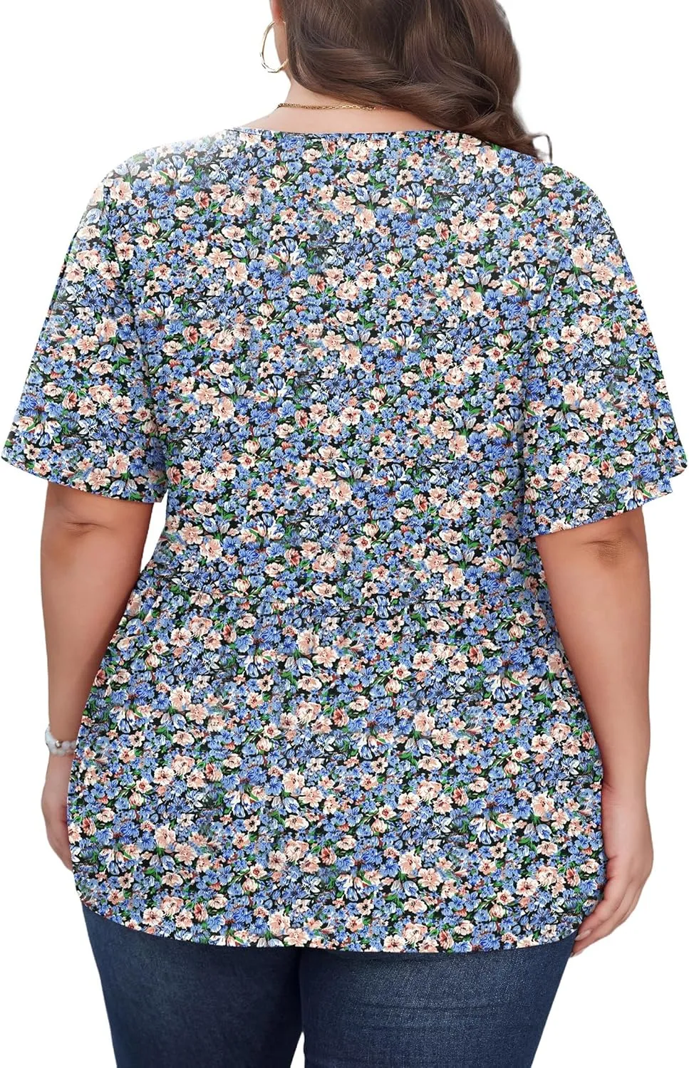 SHIJIALI Womens Plus Size Tops Flutter Sleeve Tunic Empire Waist V Neck Shirts Dressy Blouse