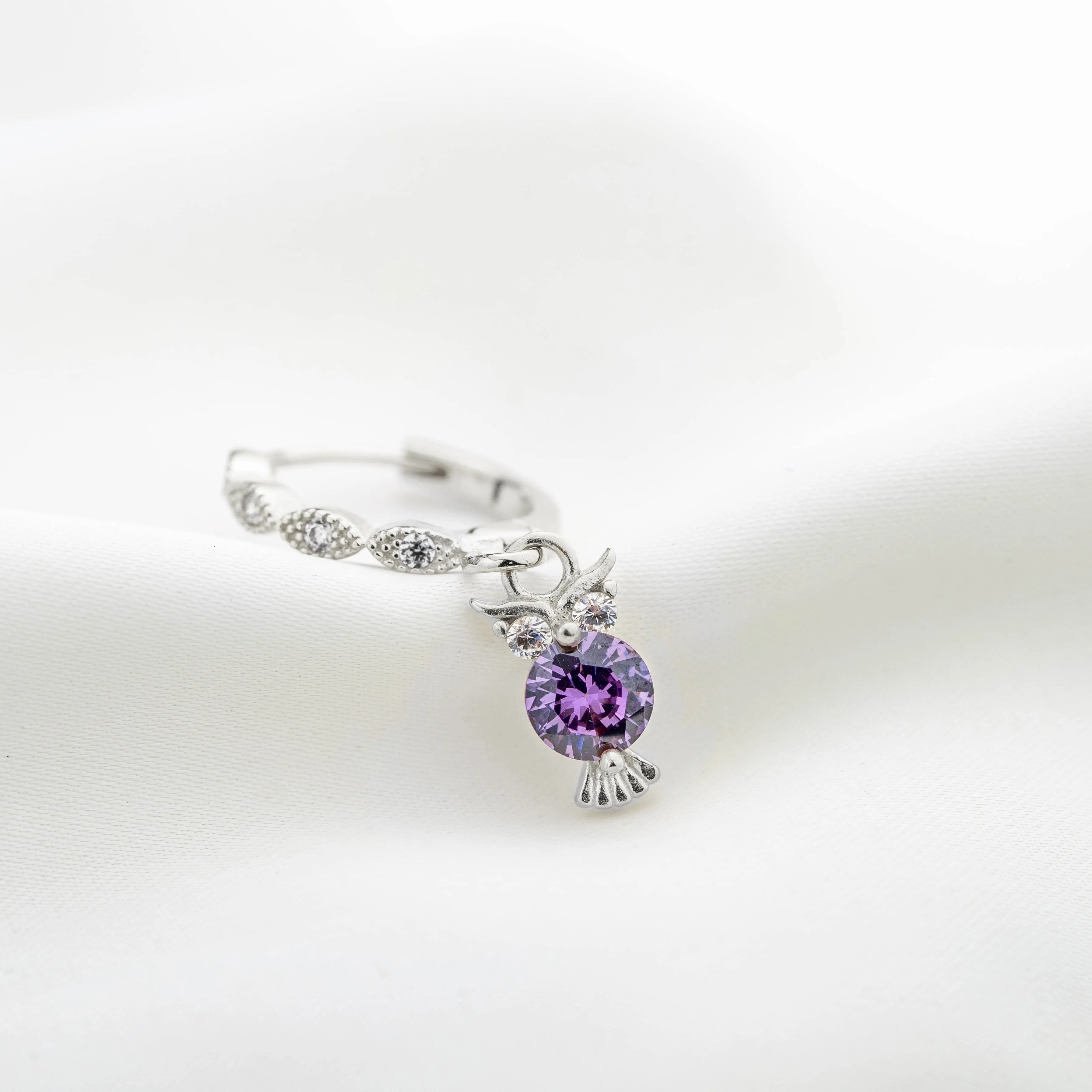 Silver Small Violet Owl Earring