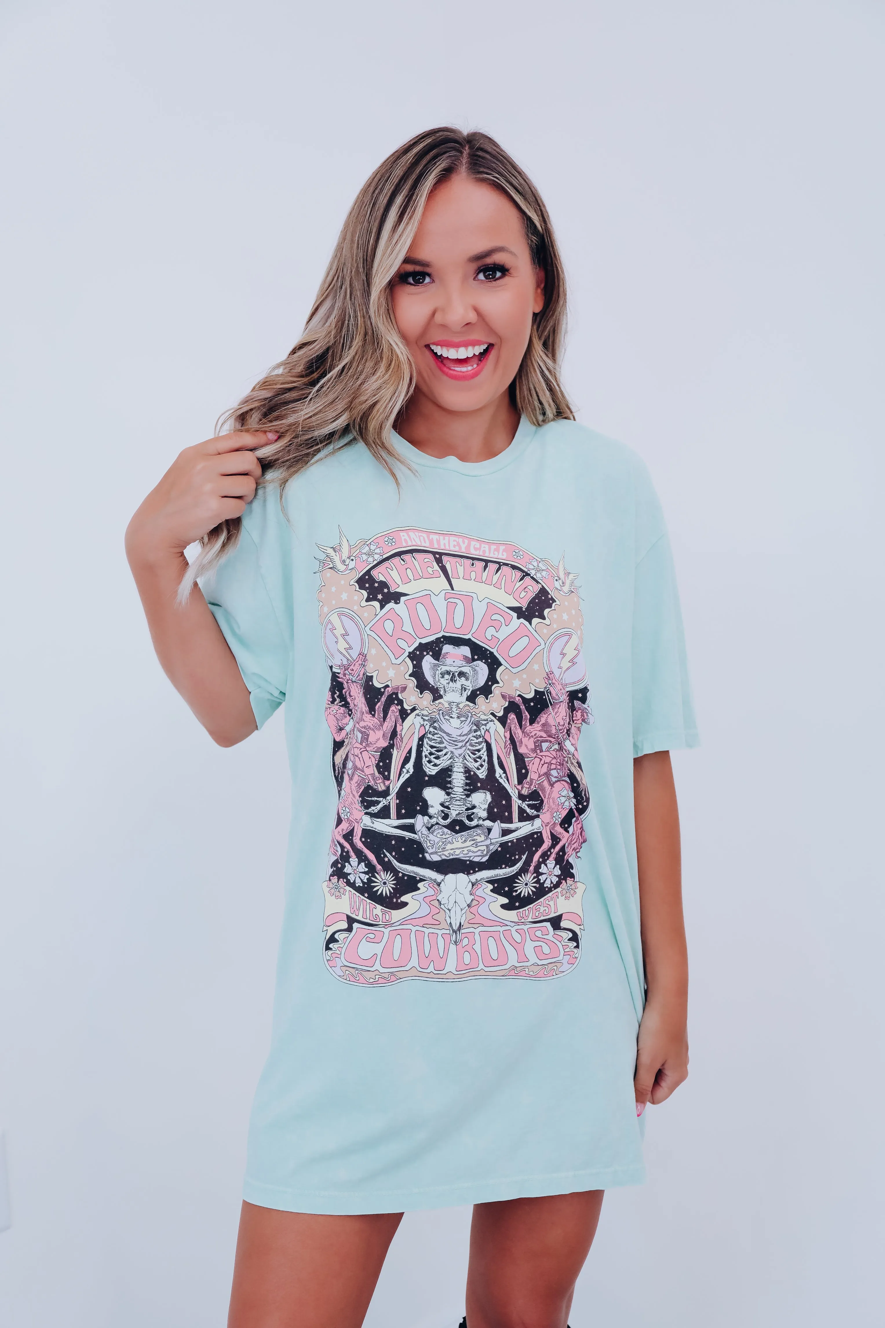 Skeleton "They Call... Rodeo" Graphic Tee - Mint