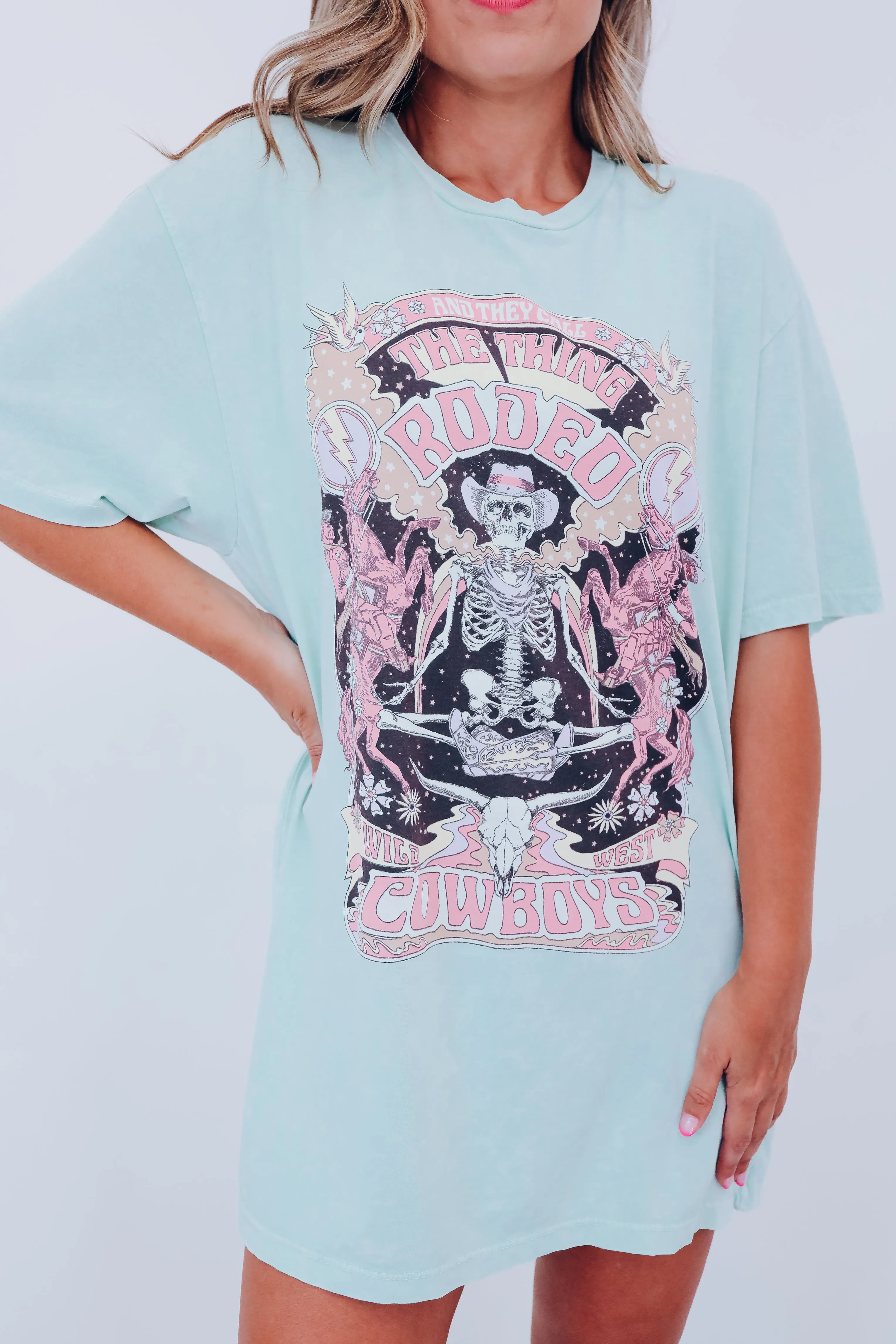 Skeleton "They Call... Rodeo" Graphic Tee - Mint