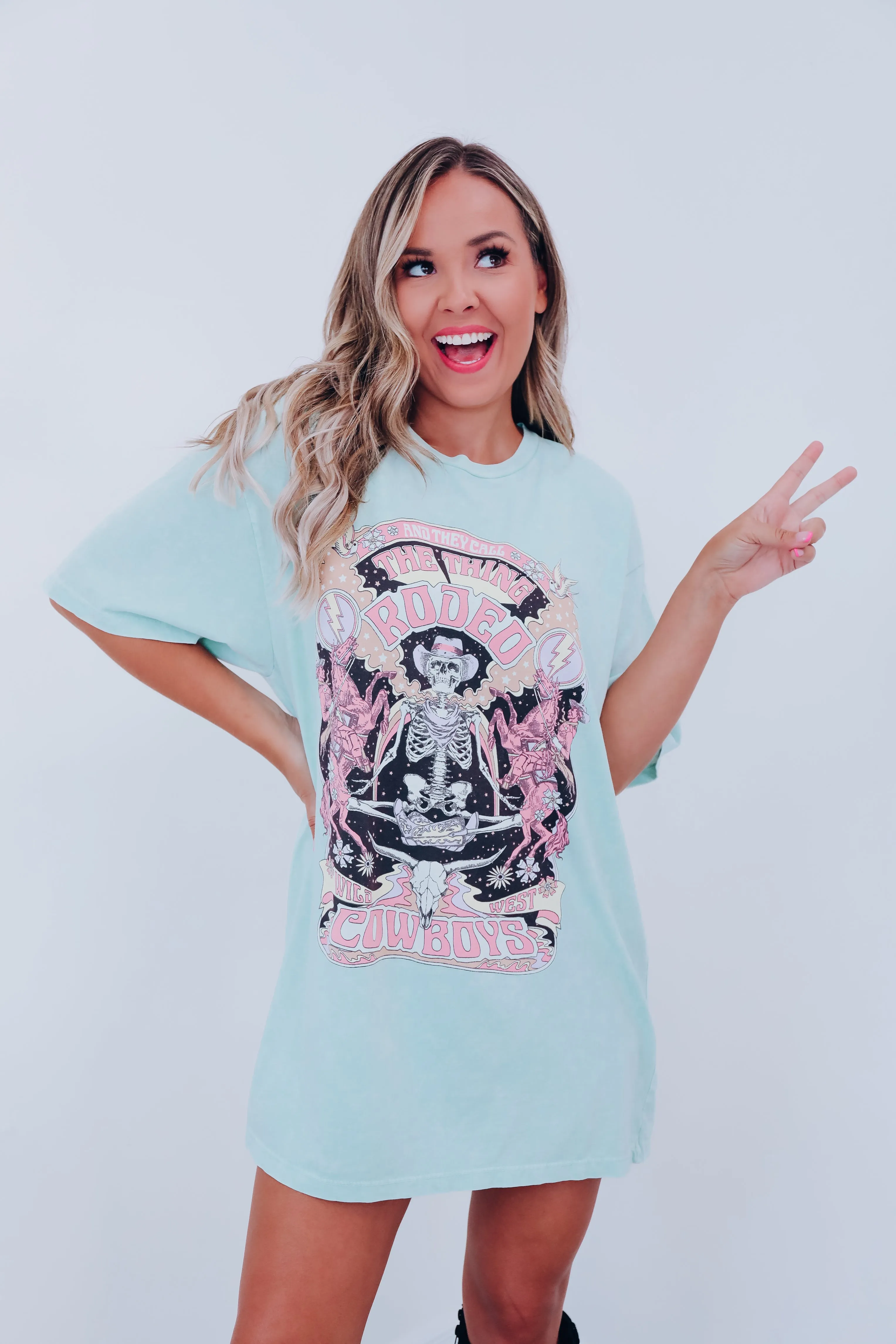 Skeleton "They Call... Rodeo" Graphic Tee - Mint